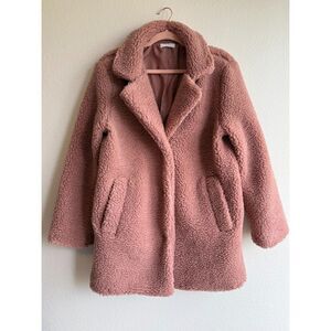 Sage the Label Sherpa Teddy Coat with Notch Collar in Blush Pink size Medium